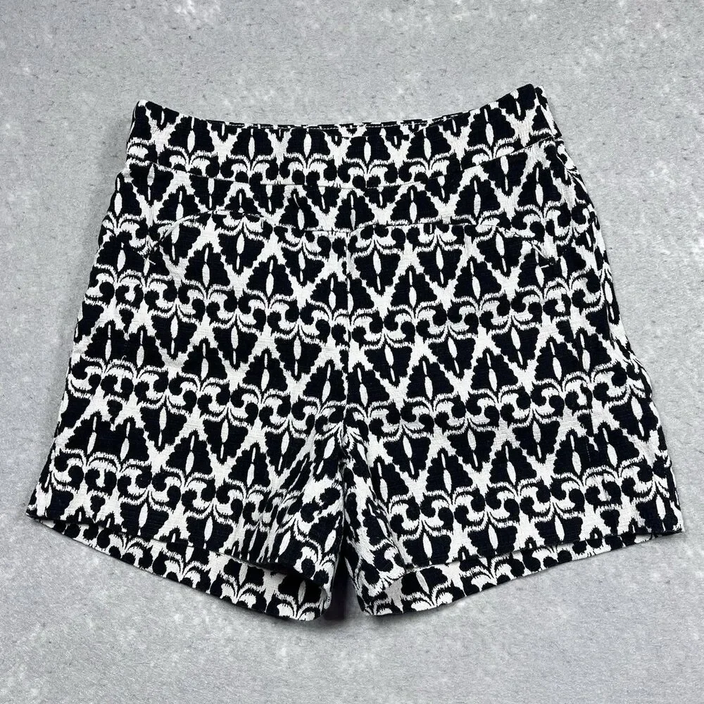Anthropologie Shorts Women 2 Black White Print Cartoonier Lithograph High Waist
